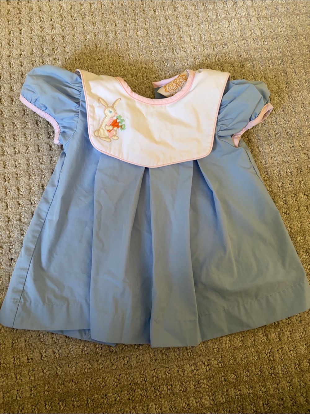 🎀 The Beaufort Bonnet Company Light Blue Dress with Pink Bib and Bunny Print